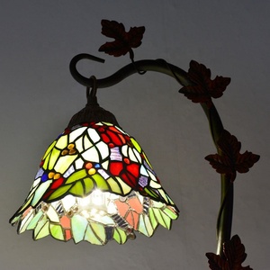 LongHuiJing Tiffany-Style 8Inch Cone Shade AC Powered Handcrafted LED Stained Glass Lampshade Desk Light Resin <b>Base</b> Flexible - Product Image 5