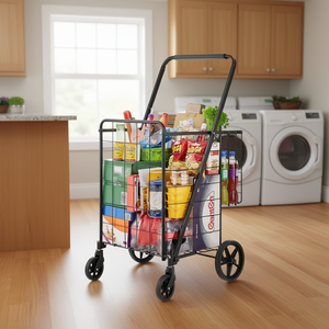 Carrito Utilitario con Ruedas Giratorias de 360 Grados, Capacidad de 110 Libras, Cesta Doble Plegable, Carrito de Almacenamiento para Cocina, Lavandería y Compras - Product Image 2