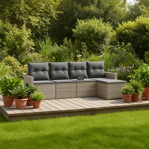ชุดโซฟาหวายสีเทาสำหรับสวน 4 ที่นั่ง ทนทานต่อสภาพอากาศ เฟอร์นิเจอร์กลางแจ้ง ดีไซน์ร่วมสมัย - Product Image 2