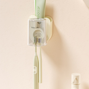 Soporte para cepillo de dientes eléctrico y vaso para enjuague bucal, estante de almacenamiento para baño montado en la pared, estilo minimalista transparente, beige, rosa, negro - Product Image 4