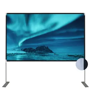 150 Dual Projector Screen W/Stand - Fast Fold Gray Rear Projection Backdrop for Outdoor & Indoor Movies with Tripod