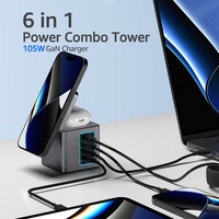 Chargeur sans fil magnétique pliable OEM 105W 15W 5W avec lumière LED, chargeur combiné 6-en-1, tour de charge 3 ports USB Type-C magnétiques pour téléphone
