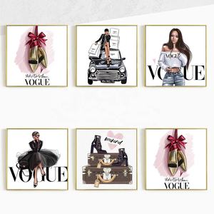 Affiche mode fille photo mur Pop Art toile peinture décor à la maison verre organique noir métal <span class=keywords><strong>cadre</strong></span> - Product Image 1