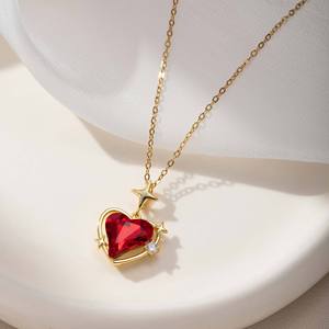 Collier Pendentif Sportif en Cuivre et Cristal Synthétique Ocean Heart, Chaîne de Clavicule en Bambou pour Femme, Luxe Léger et Niche, Rose d'Amour - Product Image 4