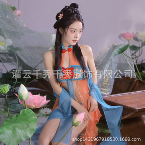 Uniformes antiguos estilo Dunhuang al por mayor, lencería exótica, conjuntos exóticos de Apsaras voladoras, atuendos sexys transparentes para bailarinas que seducen con su cuerpo - Product Image 3