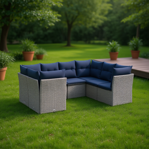 Set Divano da Esterno in Polyrattan Grigio per 8 Persone con Cuscini, Arredamento da Giardino Stile Contemporaneo - Product Image 2