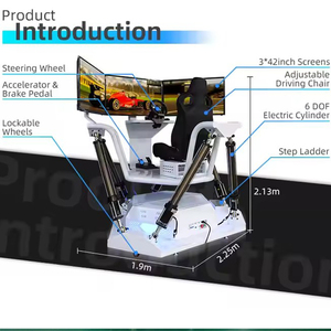 6 DoF Simulador de conducción de carreras en interiores 3 pantallas VR Máquina de juego de arcade con pedales de volante de metal G29 Juegos de carreras de coches - Product Image 6