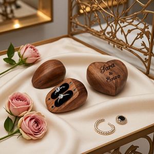 Factory Personalized Heart-Shaped Wooden <b>Box</b> Custom Engraved Wedding <b>Ring</b> Holder for Wedding, Ceremony, <b>Proposals</b> Occasions - Product Image 3