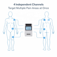 Máquina de Fisioterapia de 4 Canales, Kit de Masaje Terapéutico para el Cuerpo, Alivio del Dolor Crónico de Talón y Fascitis Plantar, 15 Modos, Control Remoto Inalámbrico