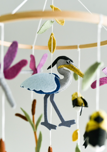 Bebé móvil animales neutros Pájaro vivero móvil Garza caña móvil - Product Image 3