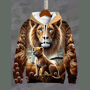 Felpa con Cappuccio Personalizzata con Motivo <span class=keywords><strong>Leone</strong></span> Cartoon Stampato in 3D e Chiusura a Coulisse - Product Image 4