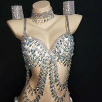Soutien-gorge Bikini pour femmes, Sexy, en cristal, avec des strass, costume de discothèque, danse pôle, cosplay