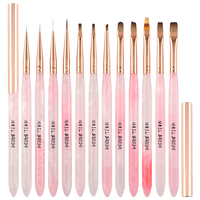 Penjualan Langsung Pabrik Set Kuas Nail Art Multi Fungsi Gagang Akrilik Warna Pink Kuas Pipih Kuas Bulat untuk Salon Kuku