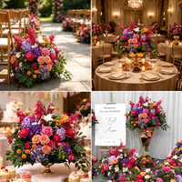 Ensemble floral artificiel de bienvenue aux tons vifs rouge, orange et violet, pour décoration de panneau de mariage sur chevalet