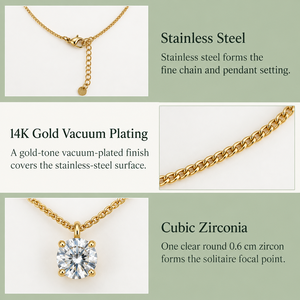 สร้อยคอจี้เพชรคิวบิกเซอร์โคเนียชุบทอง 18K ทรงกลมเจียระไนแบบบริลเลียนท์ ตัวเรือนแบบกรงเล็บ พร้อมสายแบบกล่อง สไตล์คลาสสิก เหมาะสำหรับทุกเพศทุกวัย สวมใส่ได้ทุกวัน - Product Image 3