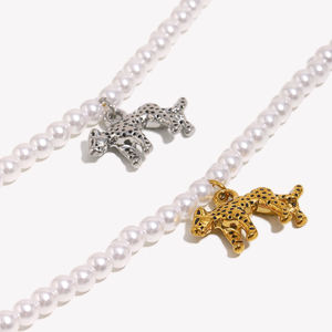 Dreamshow imitación perla cuenta joyería León encanto collar moda chapado en oro joyería de acero inoxidable - Product Image 2