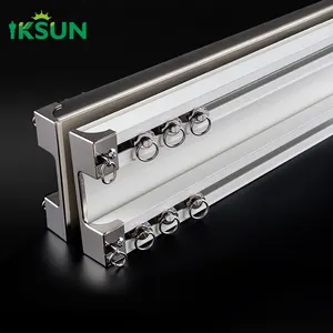 IKSUN Home Decoration Sealing Cover Sliding Shower Curtain Track Flat Double Layer Alloy Rails Ceiling Curtain Poles Tracks