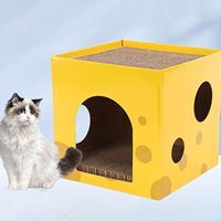 Rumah Kucing Bergelombang Mewah Fashion My Day, Tahan Lama Anti-Selip, Pohon Kucing 4 Tingkat 30x30x30cm, Papan Cakar Kelinci, Mainan Cakar Kelinci
