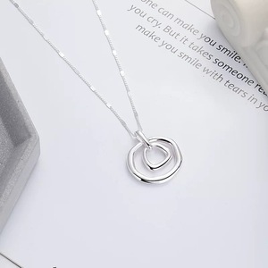Geometric Double <b>Ring</b> <b>Necklace</b> 925 Silver Chain 405cm Everyday Wear - Product Image 3