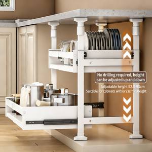 ชั้น<span class=keywords><strong>ว</strong></span>างของติดผนังใต้ซิงค์ครัวแบบไม่ต้องเจาะ 1 ชั้น พร้อมลิ้นชักแบบยืดหดได้ในตัวและตะกร้าแบบดึงออกได้ - Product Image 2