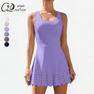Теннисное платье без рукавов с вырезом-рюшами и асимметричным подолом, из дышащей эластичной ткани, OEM ODM для тенниса и повседневной носки - Product Image 1