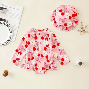 <span class=keywords><strong>Maillot</strong></span> de <span class=keywords><strong>bain</strong></span> une pièce imprimé avec nœud papillon pour bébés filles, avec chapeau, protection solaire, manches longues, en polyester, pour enfants de 0 à 2 ans - Product Image 6