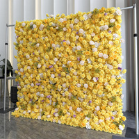 Mur de fleurs artificielles 3D en tissu jaune, fond mural décoratif pour mariage, aménagement d'hôtel, accessoire 5D