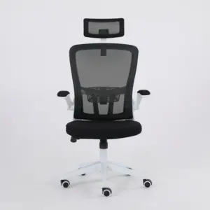 高背部人体工程学网状白色PP塑料办公椅家具，带可调节头枕折叠扶手