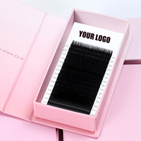 Extensions de cils en volume en fibre PBT coréenne, faites à la main, naturelles, longues, sans cruauté, noires mates, véganes, avec logo personnalisé, effet cachemire