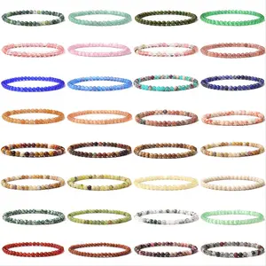 Pulseira de contas redondas de pedra natural 4mm cristal quartzo turquesa ágata joias naturais moda atacado