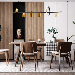 <span class=keywords><strong>Lampadario</strong></span> Moderno Nero e Oro a Sospensione Lineare <span class=keywords><strong>con</strong></span> Più Teste Cilindriche e Anelli per Sala da Pranzo e Isola Cucina - Product Image 4