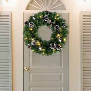 23.6-Inch Artificial Christmas Wreath with White Deer&<b>Pine</b> Cones&Bow Ornaments for Front Door Window Fireplace Party Decor - Product Image 6