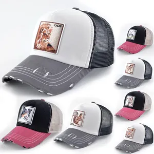Wholesale Custom Embroidered Logo Animal Farm Cartoon Mesh Style Truckers Embroidery Trucker Hats Distress Baseball Cap Hat Caps