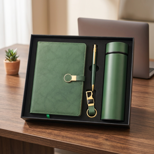 Set de Regalo Empresarial Ecológico con Cuaderno de Cuero PU, Bolígrafo, Llavero y Termo en Caja - Product Image 2