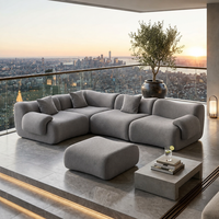 Modernes Komprimiertes Chenille-Relaxsofa-Set Modulares Cloud-Ecksofa Hochdichter Schaumstoff Weißer Tiefsitz-Lounge-Ottoman