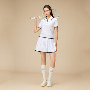 Benutzer definiertes Logo Damen Color Blocking Kurzarm Golf Set mit Knopf Polo Kragen Falten rock Tennis 2-teiliges Set - Product Image 2