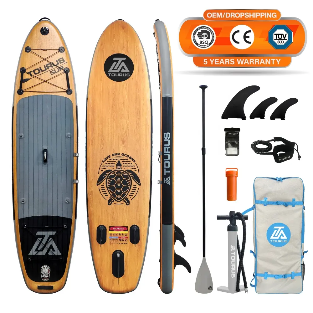 TOURUS Dropshipping OEM usine chine 11 'Offre Spéciale sup planche en bois gonflable stand up paddle board SUP board