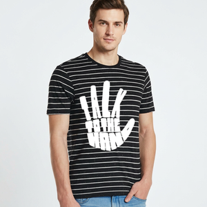 Tri mezcla al por mayor de alta calidad llanura en blanco manga corta unisex a granel camiseta diseño de rayas de algodón reciclado de poliéster camiseta - Product Image 1