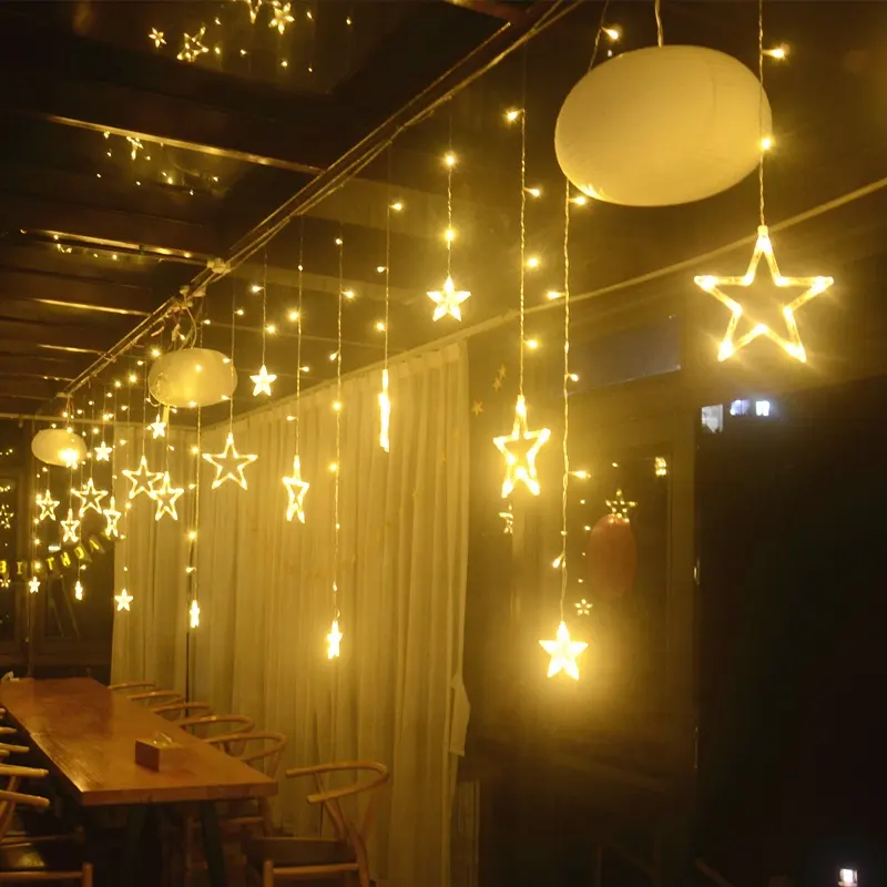 Luces de cortina de estrellas, cortina de ventana luces de cadena de hadas para Festival decoraciones de jardín de fiesta de boda de Navidad