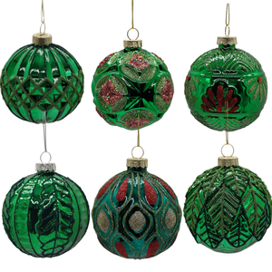 <span class=keywords><strong>Decorazioni</strong></span> Natalizie: Palline Verdi in Rilievo con Motivi Floreali e Geometrici per Albero e Addobbi Festivi - Product Image 2