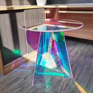 Tabela de café acrílico decorativo nórdico, barra de mesa redonda transparente iridescente pequena 40cm