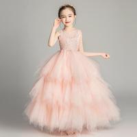 Robe de soirée formelle sans manches avec nœud décoratif pour enfants, idéale pour les anniversaires, les mariages et les concours de beauté des filles.