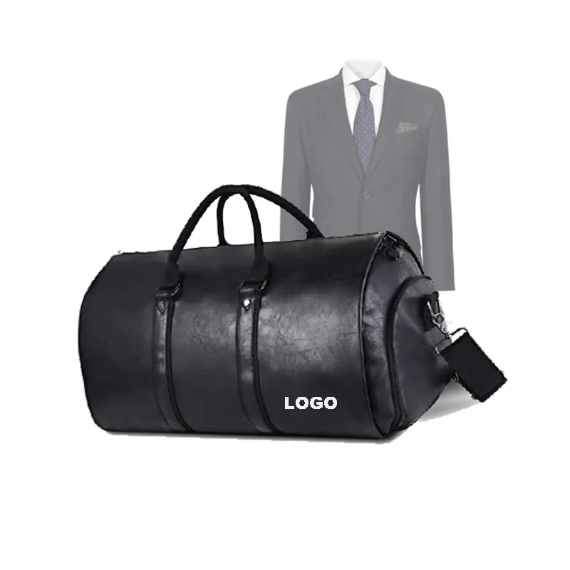 Benutzer definiertes Logo Vintage Luxus Leder Schulter Geschäfts reise Kleidungs stück Reisetasche Faltbare Reise anzug Tasche