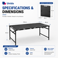 Table de camping pliable rapide, table de pique-nique portable d'extérieur avec support renforcé et rangement compact