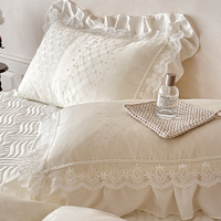 Nouvel ensemble de housse de couette en soie lavée Princesse Française 2026, 4 pièces, avec dentelle et volants, soyeux et rafraîchissant, matelassé, taille Queen