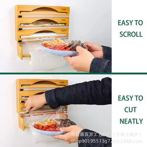 Wooden Foil Plastic Wrap Storage Box <b>Wall</b> <b>Mounted</b> With Built In <b>Shelf</b> For Kitchen Use - Product Image 3