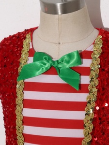 Traje de baile navideño para niñas, rojo, verde, opcional, con lentejuelas, pantalones cortos a rayas, lazo de satén, traje navideño para niños, talla personalizada - Product Image 3