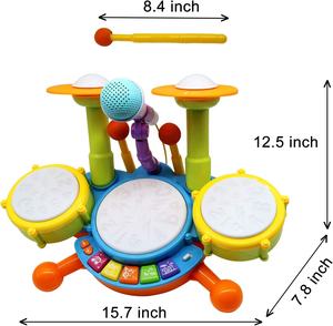 Juego de batería eléctrica de juguete de dibujos animados con 2 baquetas y micrófono Instrumento musical <span class=keywords><strong>para</strong></span> niños pequeños Ritmo temprano y juego de sonido - Product Image 5