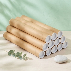 HMC Minimalist Sustainable <b>Rolled</b> Edge Cylindrical Brown Kraft Paperboard <b>Box</b> For Handcrafted Stick Packaging - Product Image 1