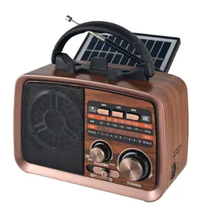 China made Retro design Solar panels Portable AM FM SW 3 Bands 1200mAh Radio with USB TF and bt Music Player Wireless speaker